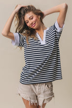 Load image into Gallery viewer, BiBi Contrast Striped Notched Knit Top