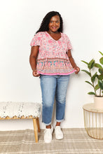 Load image into Gallery viewer, Perfee Bohemian Decorative Button Tie-Neck Peplum Blouse