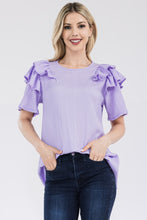 Load image into Gallery viewer, Celeste Full Size Ruffle Layered Short Sleeve Texture Top