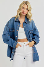 Load image into Gallery viewer, RISEN Full Size Snap Down Long Sleeve Denim Shacket
