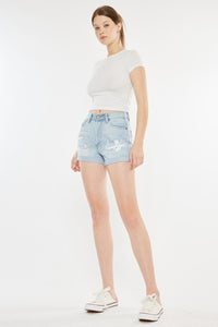 Kancan High Rise Repaired Mom Denim Shorts