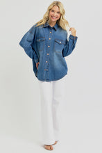 Load image into Gallery viewer, RISEN Full Size Snap Down Long Sleeve Denim Shacket