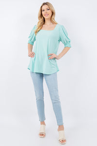 Celeste Full Size Swiss Dot Puff Sleeve Top