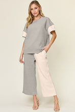 Load image into Gallery viewer, Double Take Full Size Texture Contrast T-Shirt and Wide Leg Pants Set