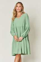 Load image into Gallery viewer, Double Take Full Size V-Neck Balloon Sleeve Tiered Dress with Pockets