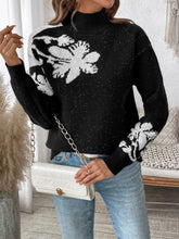 Load image into Gallery viewer, Perfee Flower Mock Neck Long Sleeve Sweater