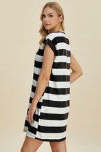 Load image into Gallery viewer, Basic Bae Full Size Striped Round Neck Cap Sleeve Mini Dress