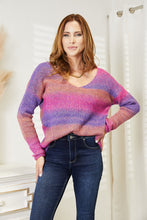 Load image into Gallery viewer, Angel Wings Multicolored Rib-Knit V-Neck Knit Pullover