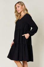 Load image into Gallery viewer, Double Take Full Size V-Neck Balloon Sleeve Tiered Dress with Pockets