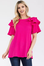 Load image into Gallery viewer, Celeste Full Size Ruffle Layered Short Sleeve Texture Top