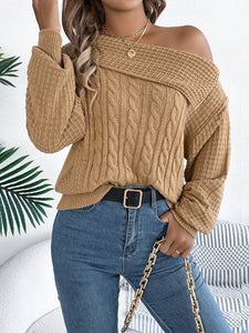 Cable-Knit One Shoulder Long Sleeve Sweater