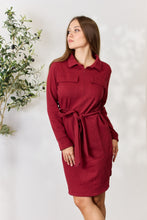 Load image into Gallery viewer, Culture Code Full Size Tie Front Half Zip Long Sleeve Shirt Dress