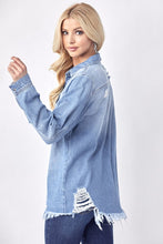 Load image into Gallery viewer, RISEN Button Up Distressed Denim Shirt