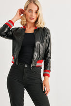 Load image into Gallery viewer, Comme PU Leather Baseball Collar Long Sleeve Jacket