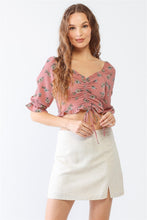 Load image into Gallery viewer, Miss Love / Kevin Co. Floral Ruffle Smocked Back Ruched Crop Top