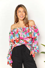 Load image into Gallery viewer, Floral Off-Shoulder Flounce Sleeve Layered Blouse