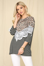 Load image into Gallery viewer, Celeste Full Size Leopard Spliced Stripe T-Shirt with Lace Detail