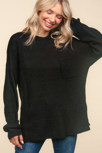 Haptics Mock Neck Side Slit Knit Top