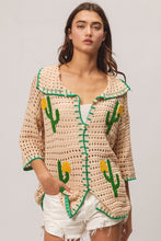 Load image into Gallery viewer, BiBi Edge Stitched Cactus Patch Sweater Cardigan