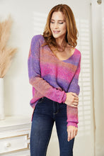 Load image into Gallery viewer, Angel Wings Multicolored Rib-Knit V-Neck Knit Pullover