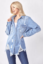 Load image into Gallery viewer, RISEN Button Up Distressed Denim Shirt