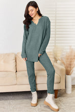 Load image into Gallery viewer, Basic Bae Full Size Notched Long Sleeve Top and Pants Set