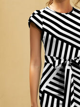 Load image into Gallery viewer, FAM-FAM Tied Striped Round Neck Cap Sleeve Dress