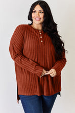 Load image into Gallery viewer, Basic Bae Full Size Ribbed Half Button Long Sleeve High-Low T-Shirt