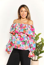 Load image into Gallery viewer, Floral Off-Shoulder Flounce Sleeve Layered Blouse