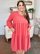 Load image into Gallery viewer, Double Take Full Size V-Neck Balloon Sleeve Tiered Dress with Pockets