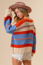 Load image into Gallery viewer, BiBi Multi Color Stripe Scoop Neck Sweater