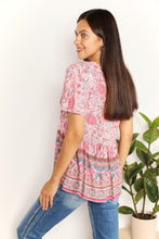Load image into Gallery viewer, Perfee Bohemian Decorative Button Tie-Neck Peplum Blouse