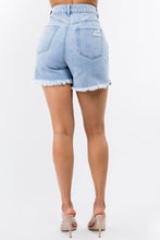 Load image into Gallery viewer, American Bazi High Waist Distressed Raw Hem Denim Shorts