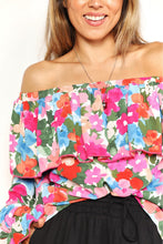 Load image into Gallery viewer, Floral Off-Shoulder Flounce Sleeve Layered Blouse