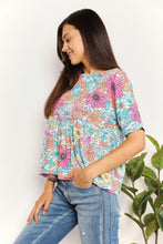 Load image into Gallery viewer, Double Take Floral Round Neck Babydoll Top