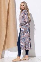 Load image into Gallery viewer, And The Why Printed Kimono Open Front Longline Cardigan