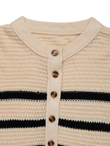 Perfee Striped Half Button Long Sleeve Sweater