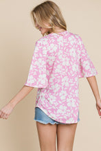 Load image into Gallery viewer, BOMBOM Floral Decorative Button V-Neck Top