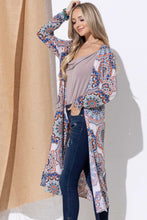 Load image into Gallery viewer, And The Why Printed Kimono Open Front Longline Cardigan