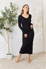 Load image into Gallery viewer, Culture Code Full Size Ribbed Long Sleeve Midi Slit Dress