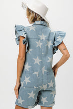 Load image into Gallery viewer, BiBi Ruffled Star Half Zip Denim Romper