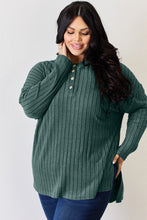 Load image into Gallery viewer, Basic Bae Full Size Ribbed Half Button Long Sleeve High-Low T-Shirt