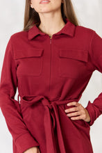 Load image into Gallery viewer, Culture Code Full Size Tie Front Half Zip Long Sleeve Shirt Dress