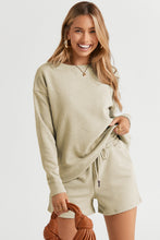 Load image into Gallery viewer, Double Take Full Size Texture Long Sleeve Top and Drawstring Shorts Set