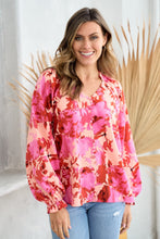 Load image into Gallery viewer, Hailey &amp; Co Ruffle V-Neck Decor Button Floral Blouse