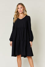 Load image into Gallery viewer, Double Take Full Size V-Neck Balloon Sleeve Tiered Dress with Pockets