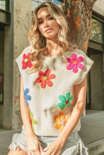 Load image into Gallery viewer, BiBi Flower Round Neck Cap Sleeve Knit Top