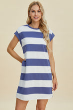 Load image into Gallery viewer, Basic Bae Full Size Striped Round Neck Cap Sleeve Mini Dress