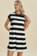 Load image into Gallery viewer, Basic Bae Full Size Striped Round Neck Cap Sleeve Mini Dress