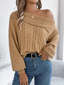 Cable-Knit One Shoulder Long Sleeve Sweater